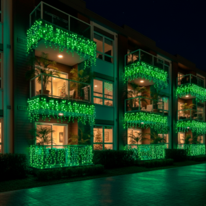 Cordão de LED 500 Lâmpadas Verde 50m – 8 Funções, Bivolt, 31V, IP44 – Fio Verde Transparente