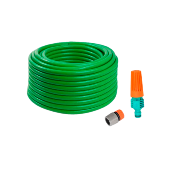 Kit Mangueira Tubo PVC Verde Pet com Engate e Esguicho 25m