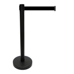 Pedestal Organizador de Filas Luxo Light com Fita Retrátil Preta 2m | Aço Inox Preto Fosco