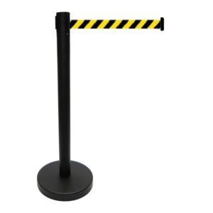 Pedestal Organizador de Filas Luxo Light com Fita Retrátil Zebrada 2m | Aço Inox Preto Fosco